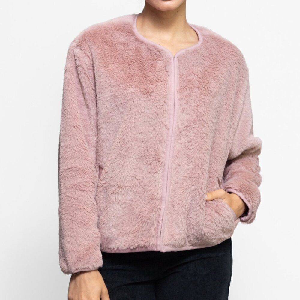 Xirena Jensen Jacket Size M Prism Pink Faux Fur Teddy Coat Relaxed Fit Bomber